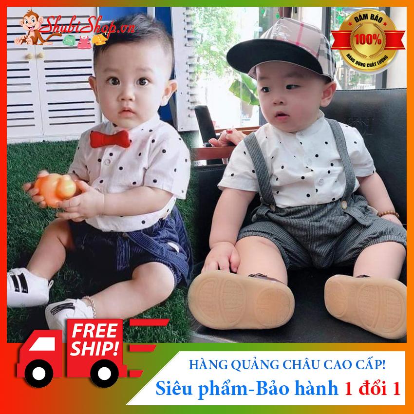 Yếm Bé Trai Chấm Bi - Y38 (Màu: xanh, xám) - Lịch lãm, Bảnh Bao, Hót boy - Yếm bé trai cao cấp, sét yếm cho bé, sét yếm bé trai sang chảnh, yếm tết cho bé trai - Shop Chen - Shubi