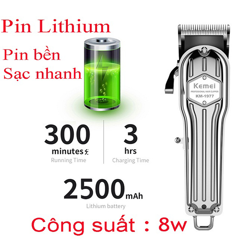 Tông Đơ Cắt Tóc Kemei KM-1977 Sang Trọng Công Suất 8w Sử Dụng 300 Phút