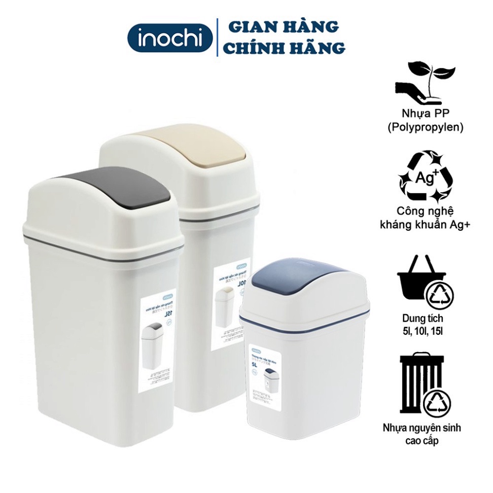 [ 3 size ] Thùng Rác Nhựa Nắp Lật Inochi 5, 10, 15 Lít Làm Sọt Rác Văn Phòng, Khách Sạn, Đựng Rác Gia Đình