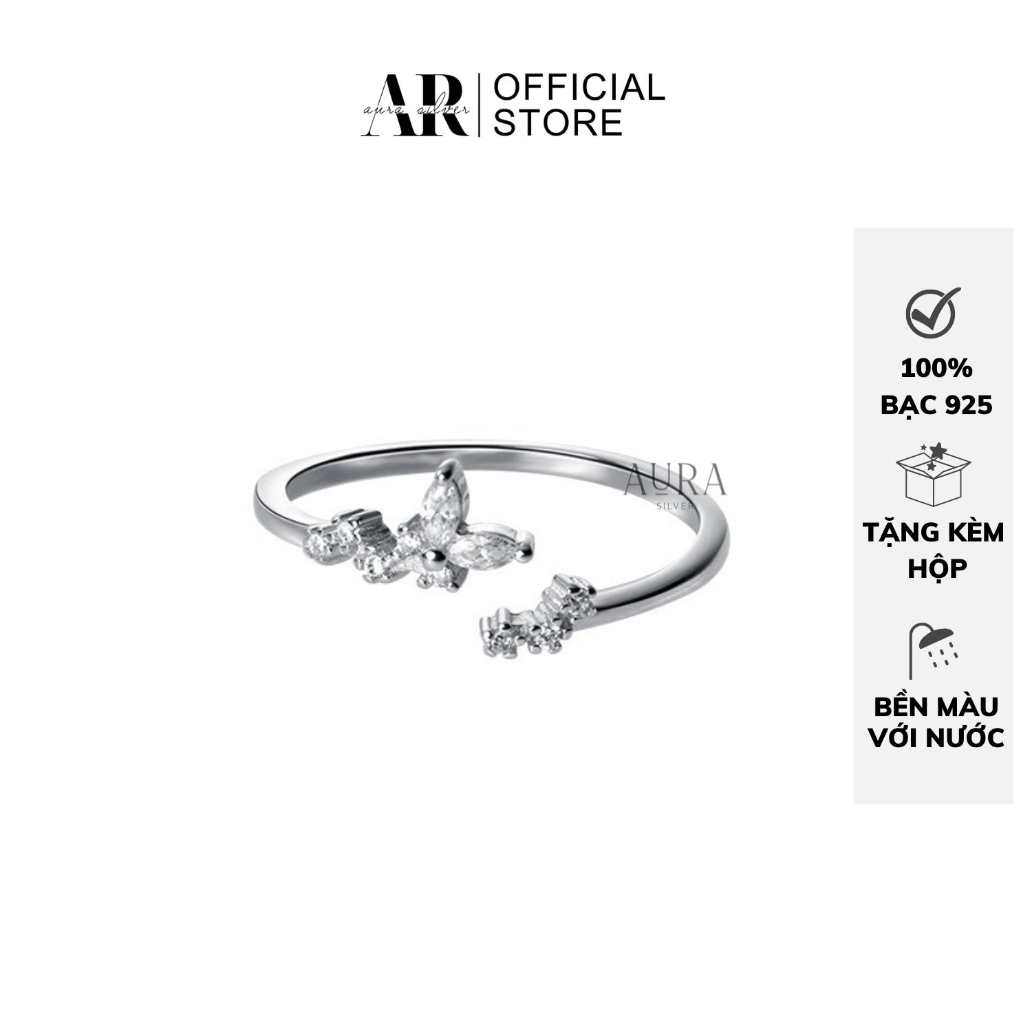Nhẫn bạc nữ freesize cánh hồ điệp đính đá-aurasilver-n39