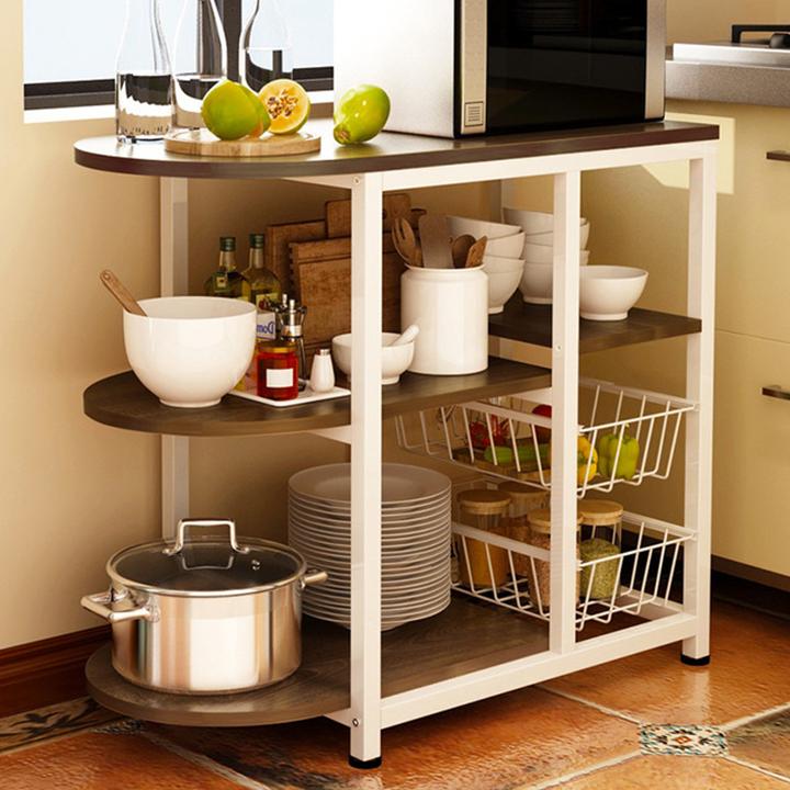 Kệ , Kệ nhà bếp 3 tầng , Kệ gỗ khung sắt chắc chắn , Kệ nhà bếp tiện dụng