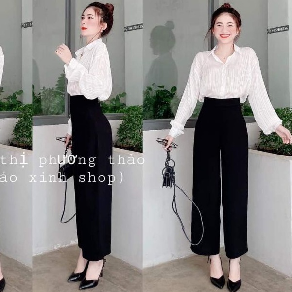 Quần ống rộng suông nữ 1 cúc, quần tây ống rộng vải mềm