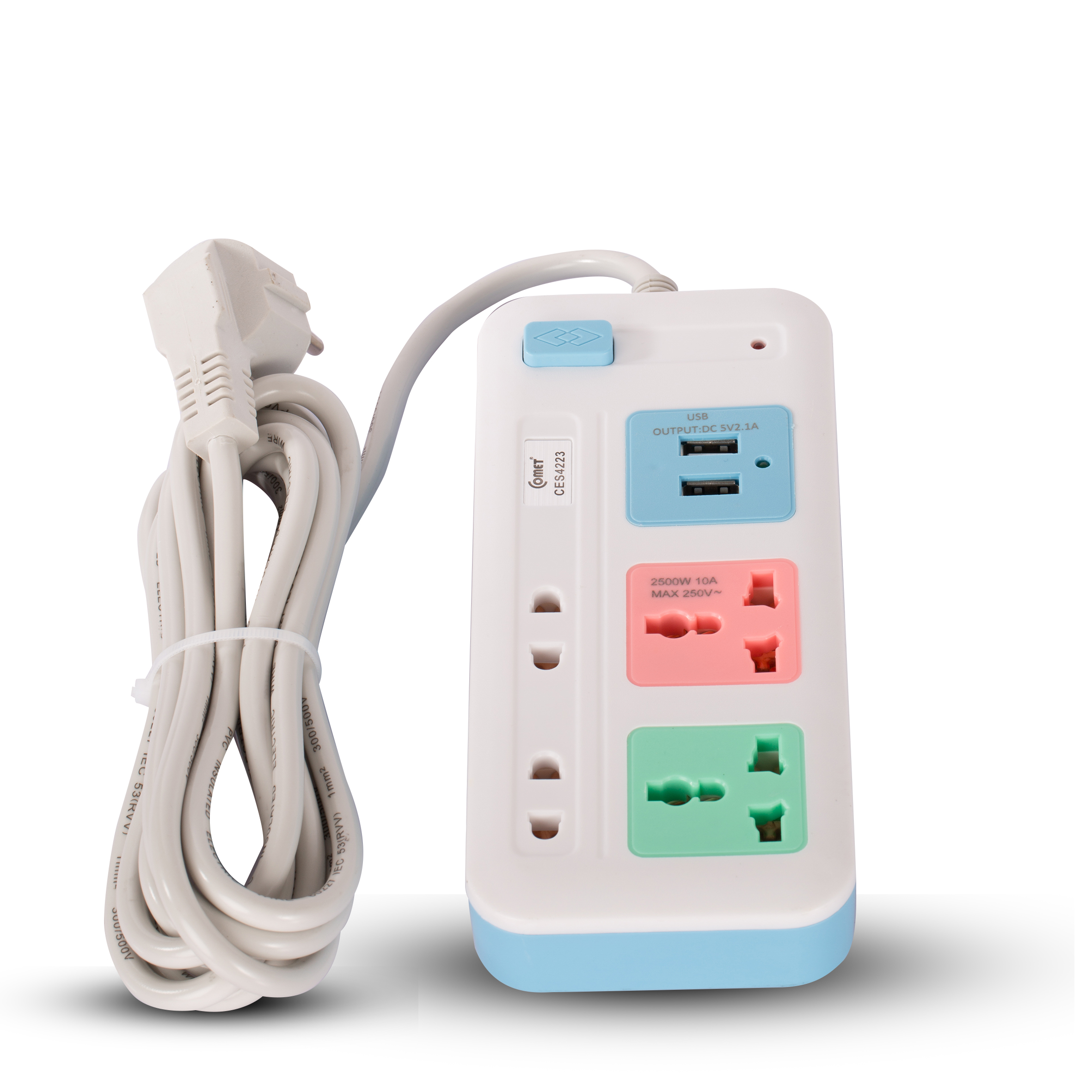 Ổ cắm điện nối dài COMET CES4223, tích hợp 2 cổng USB, công tắc nguồn an toàn - Điện Dân Dụng.