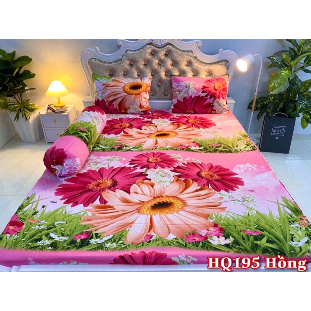 Bộ ga gối thun lạnh hàn quốc 3D Vạn Phát mẫu hoa cúc đồng tiền có 5 màu đủ kích thước