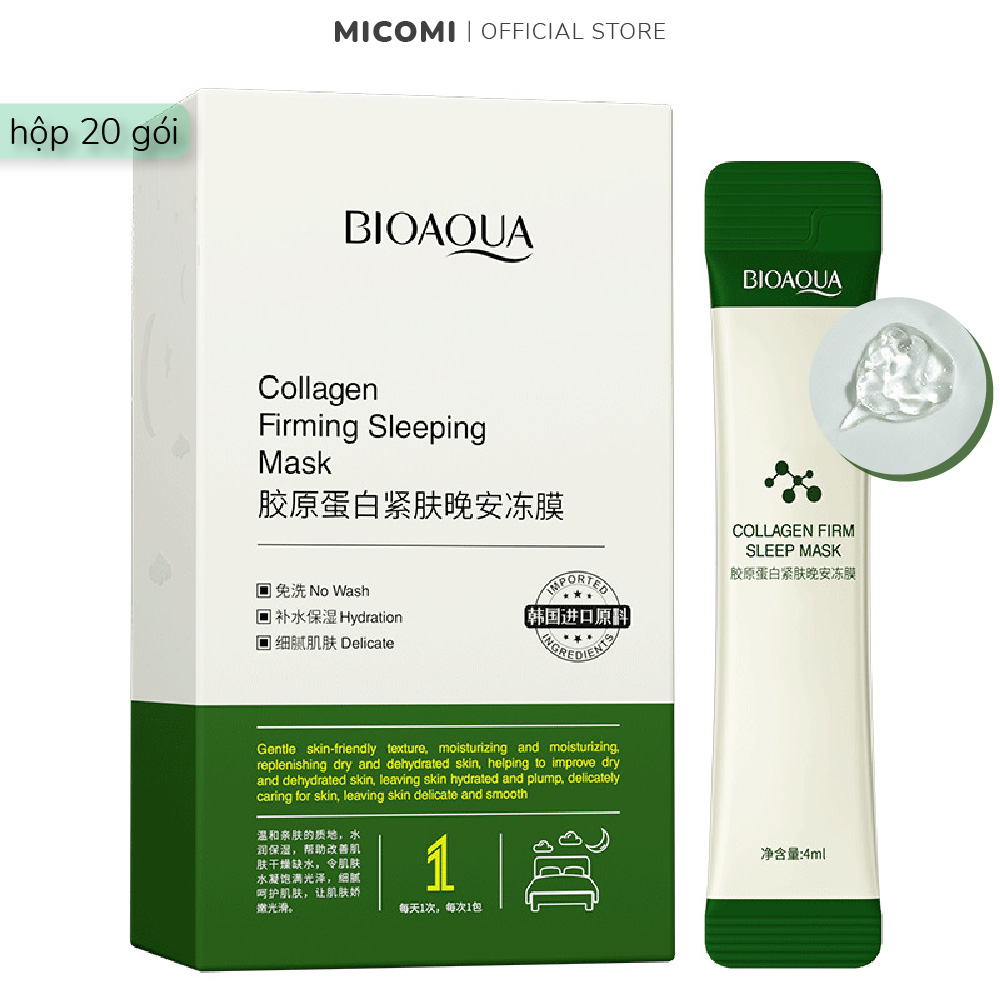 Hộp 20 Gói Mặt Nạ Ngủ Collagen Dạng Gel Thạch Dưỡng Ẩm Nâng Cơ Ngăn Ngừa Mụn Trắng Da Trẻ Hóa Da Mask Đắp Mặt MICOMI Cosmetics Arbutin Niacinamide Vitamin C