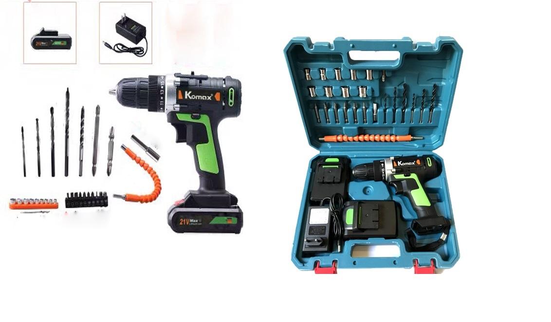 BỘ MÁY KHOAN PIN 21V KOMAX FULL 2 PIN 1 SẠC TẶNG KÈM VALI VÀ CÁC LOẠI PHỤ KIỆN MŨI KHOAN MŨI SIẾT MỞ VÍT - MÁY KHOAN PIN 2 CẤP TỐC ĐỘ RUỘT ĐỒNG NGUYÊN PIN LION DUNG LƯỢNG LỚN THỜI GIAN SỬ DỤNG LÂU