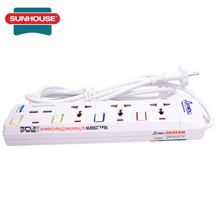 Ổ cắm điện sunhouse apex ape-oc2-3ru - ổ cắm điện đa năng có cổng sạc usb được bảo hành 12 tháng