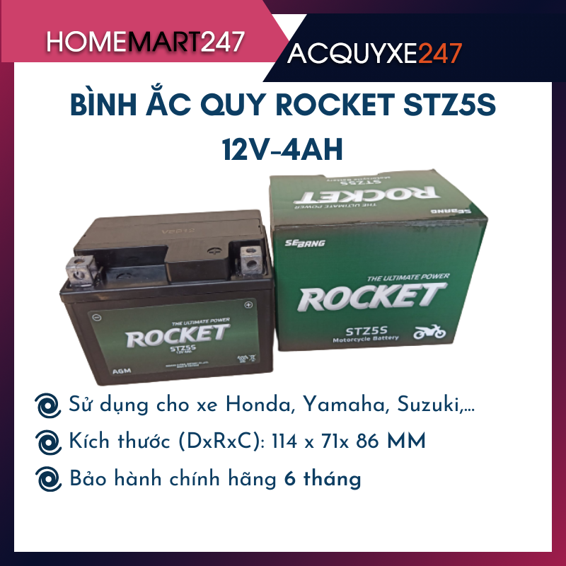 BÌNH ẮC QUY KHÔ ROCKET STZ5S 12V-4AH