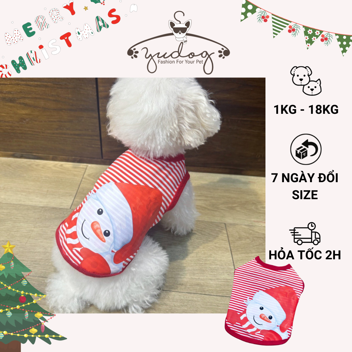 Áo noel cho chó mèo yudog áo mặc noel giáng sinh cho chó mèo thú cưng