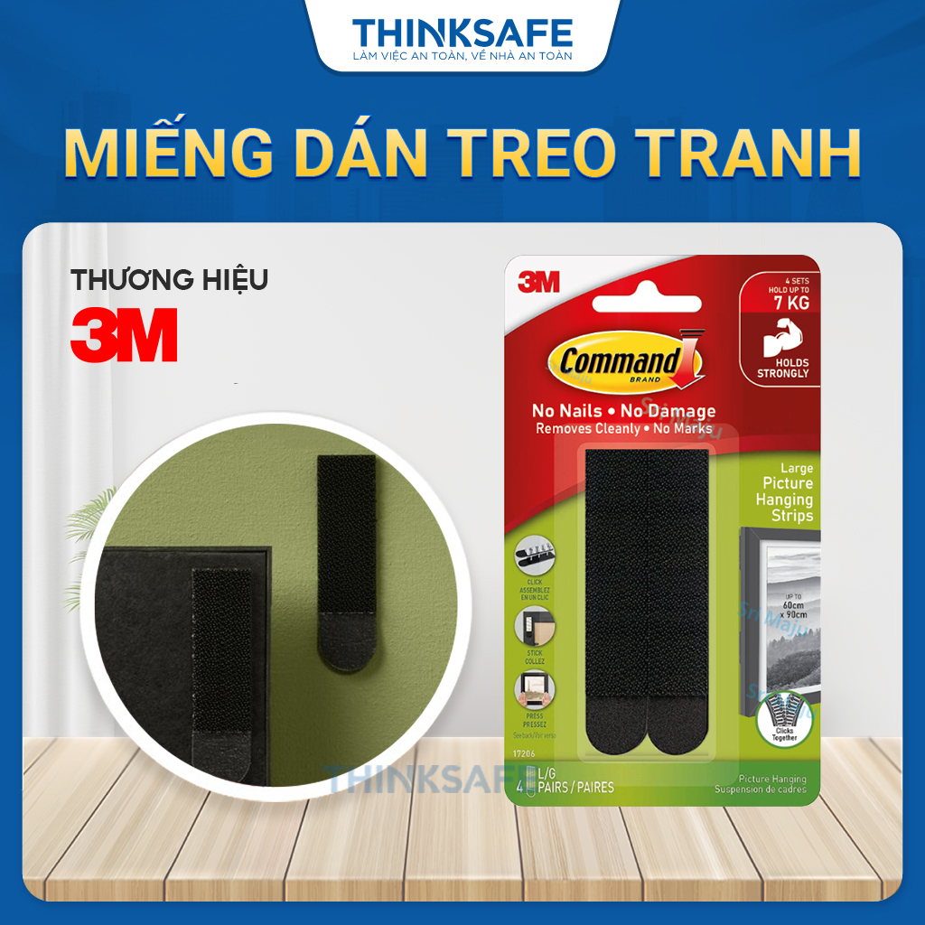 Bộ 8 miếng dán treo tranh Command 3M 17206BLK chính hãng màu đen siêu dính độ bền cao chịu lực tới 7.2kg dễ dàng sử dụng