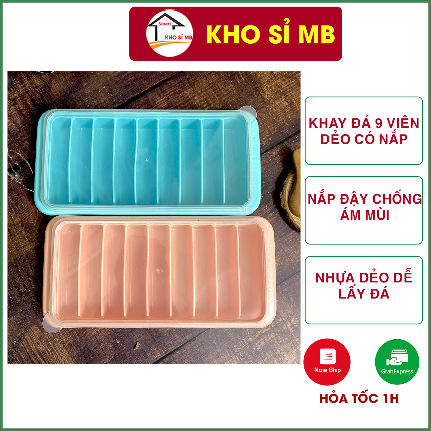 khay đá có nắp đậy 9 viên - chất liệu nhựa dẻo không độc hại -nhựa việt nhật cao cấp
