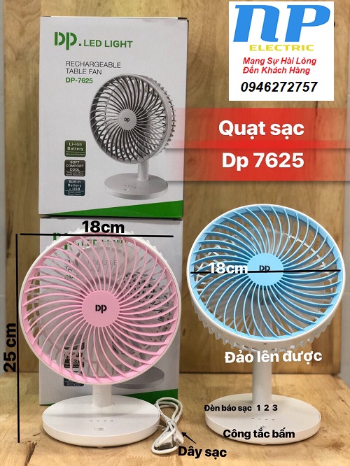 Quạt sạc tích điện dp-7625 cao cấp