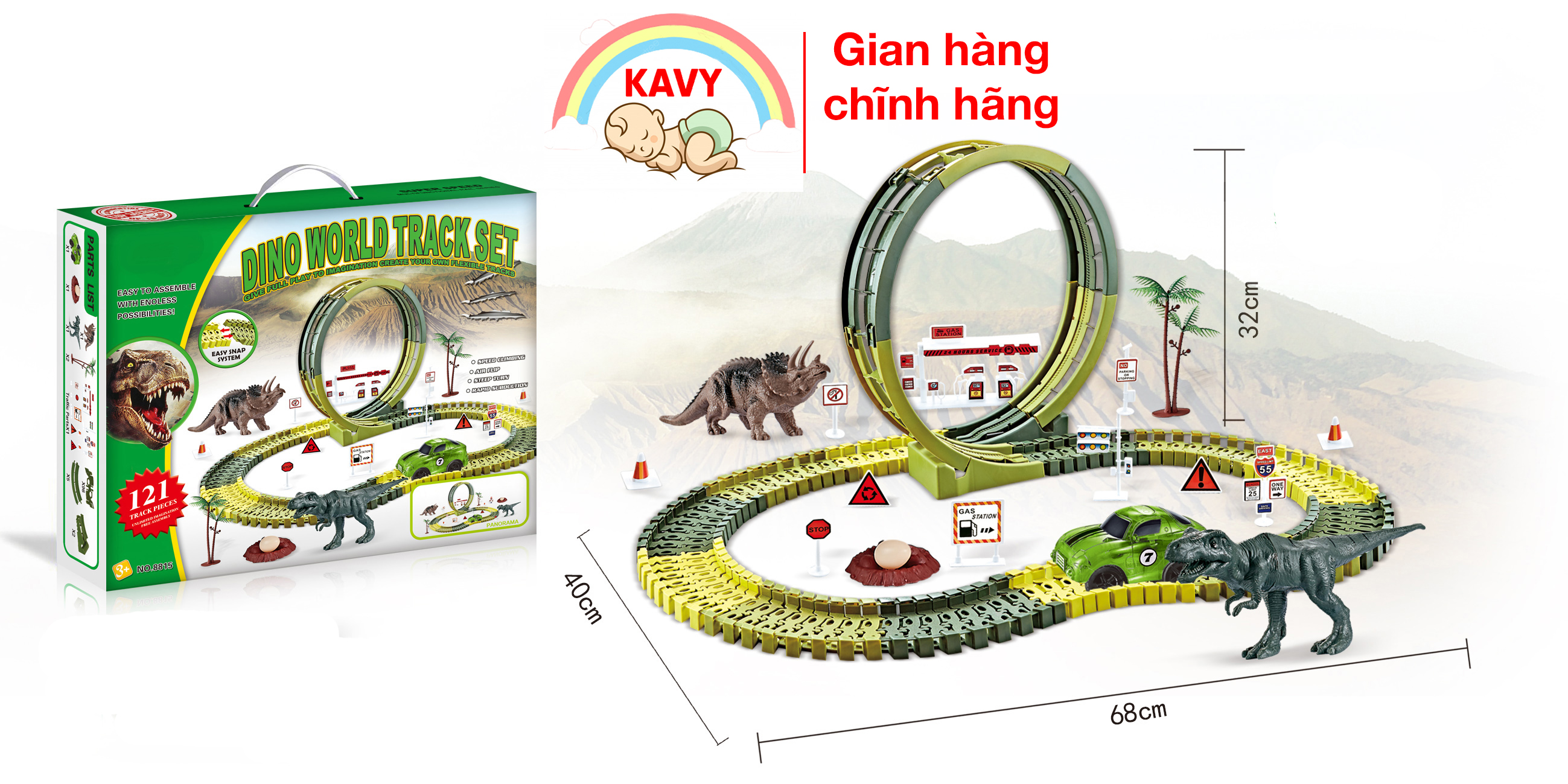 Bộ đồ chơi đường ray xe điện ô tô, khủng long lắp ráp nhiều chi tiết khác nhau (khủng long, đường ray, ô tô....)