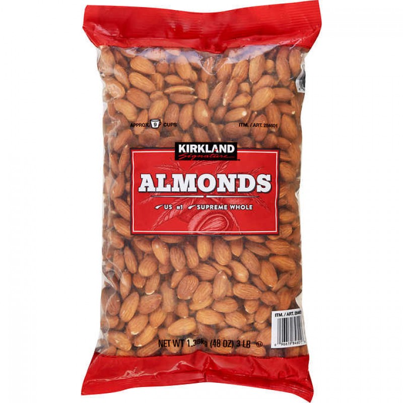 Hạt Hạnh Nhân không muối Almonds của Kirkland Mỹ gói 1.36kg