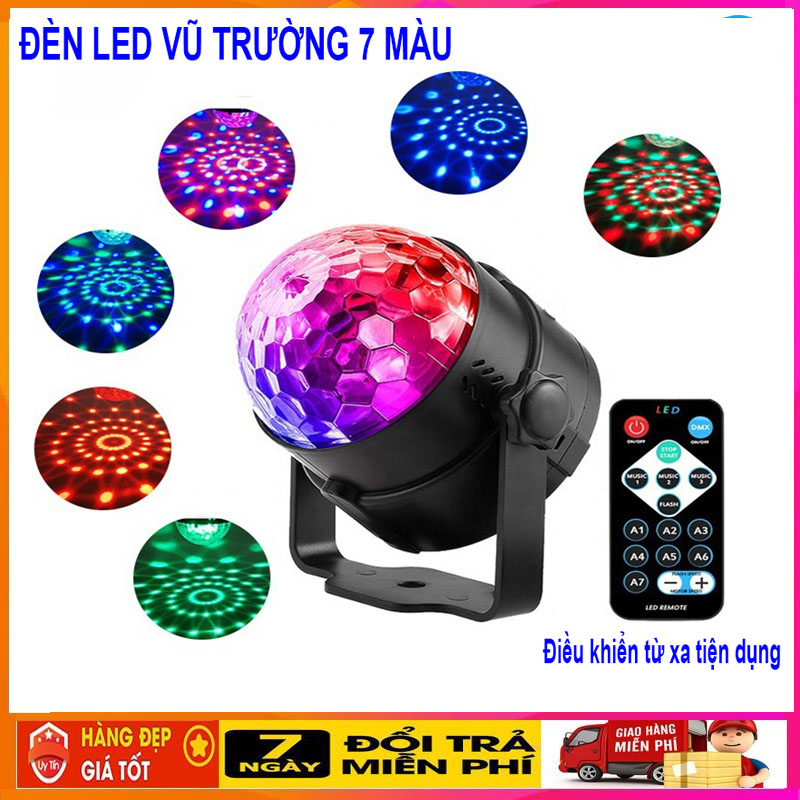 Đèn led 7 màu nháy theo nhạc, đèn led xoay siêu sáng chiếu rộng, đèn led trang trí, đèn led Karaoke ánh sáng laze cảm biến âm thanh, kèm remote điều khiển từ xa tiện lợi - Giadungbv247