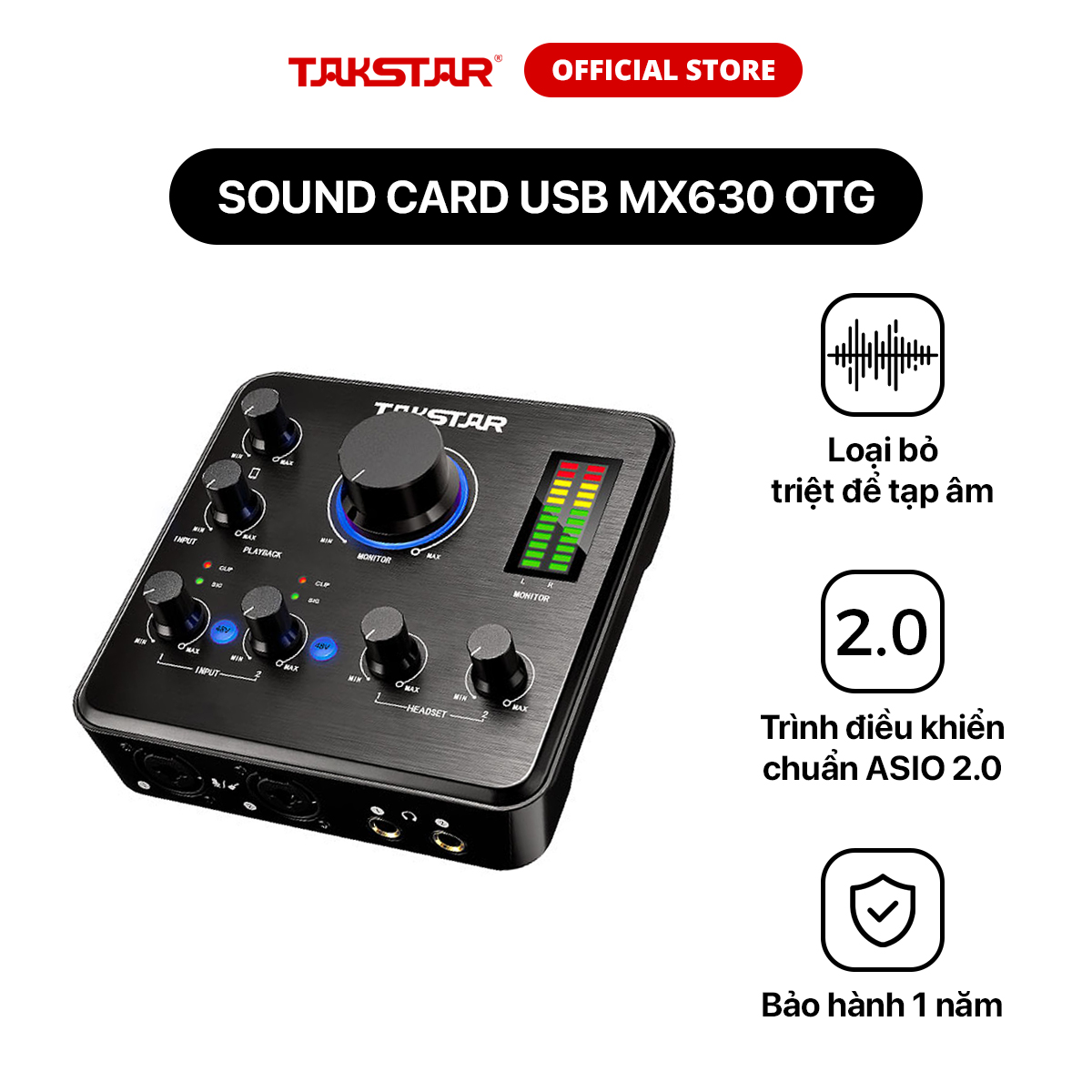 SoundCard USB Chuyên Nghiệp Takstar MX630 OTG Dùng cho Thu Âm, Livestream Hát Karaoke Chính Hãng Cao Cấp Bảo Hành 1 Năm Giá 5,010,000 Đồng*Miễn phí vận chuyển