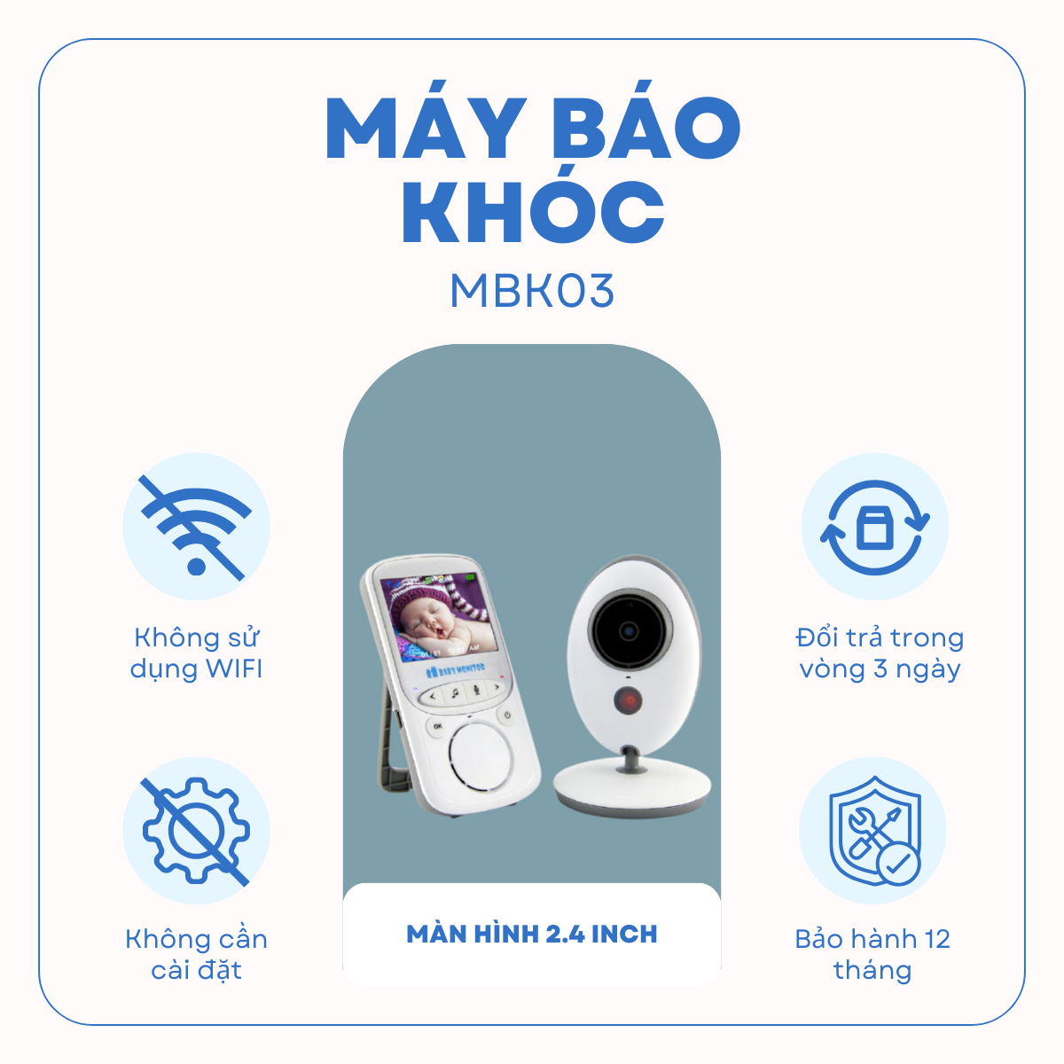 Máy báo khóc corky baby siêu nét không wifi, camera giám sát không dây tín hiệu bắt xa ổn đinh mbk03 - baby monitor mbk03, 2.4inch