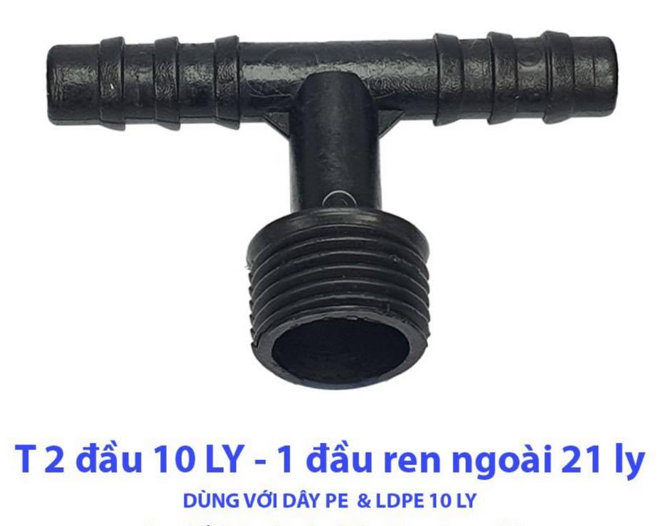 100 cái T 2 đầu 10 ly ren ngoài 21 ly POM ( Màu đen)