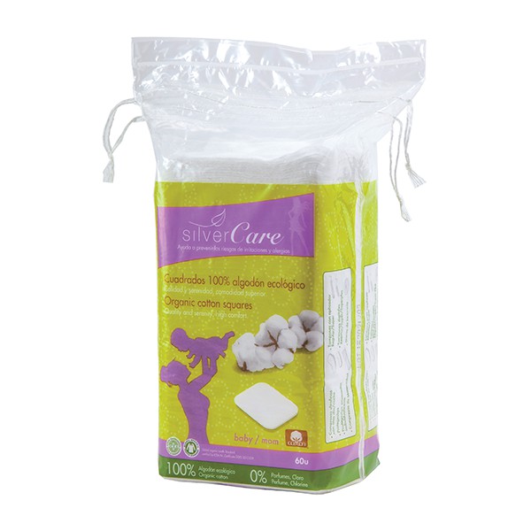 Bông cotton hữu cơ chữ nhật Squares Silvercare 60 miếng - Leafhouse hcm