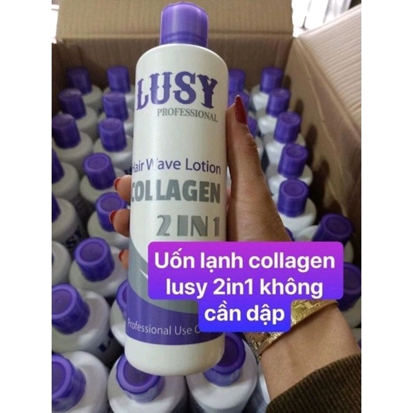 Thuốc uốn lạnh Lusy Collagen không cần dập 500ml AZ008 ,thuốc uốn tóc tại nhà, tặng kẹp càng cua, bịt tai