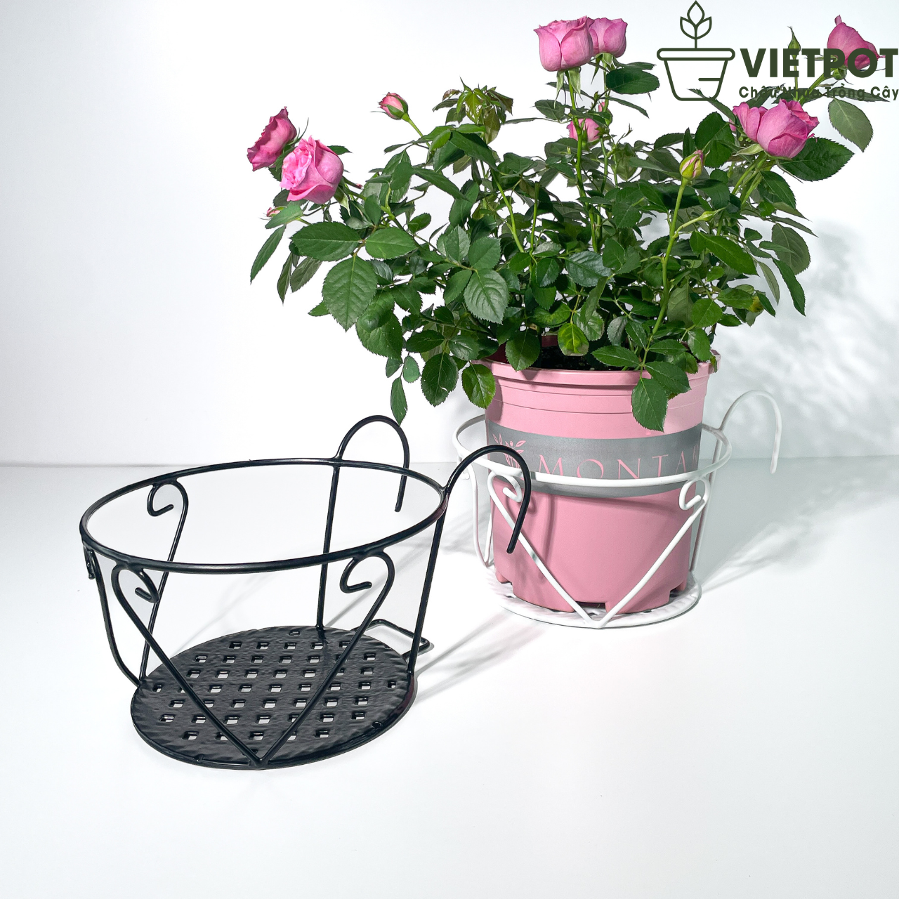 Giỏ treo hoa ban công VIETPOT, size 22cm, khung sắt đặc, nhúng nhựa, chống rỉ sét.