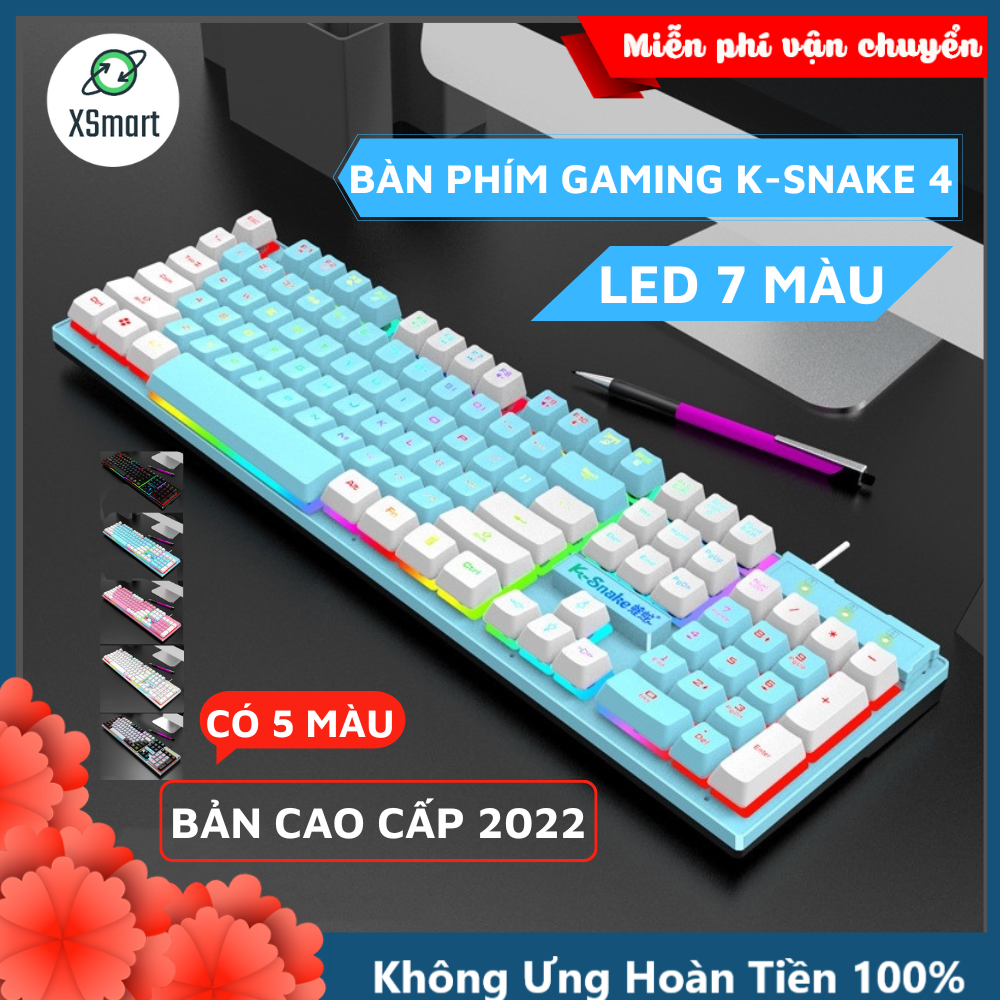 Bàn Phím Máy Tính Có LED Màu Siêu Xinh K-Snake4 Màu Sắc Siêu Xinh, Full Size 104 Phím Tiện Lợi, Phím Gõ Êm, Chống Nước