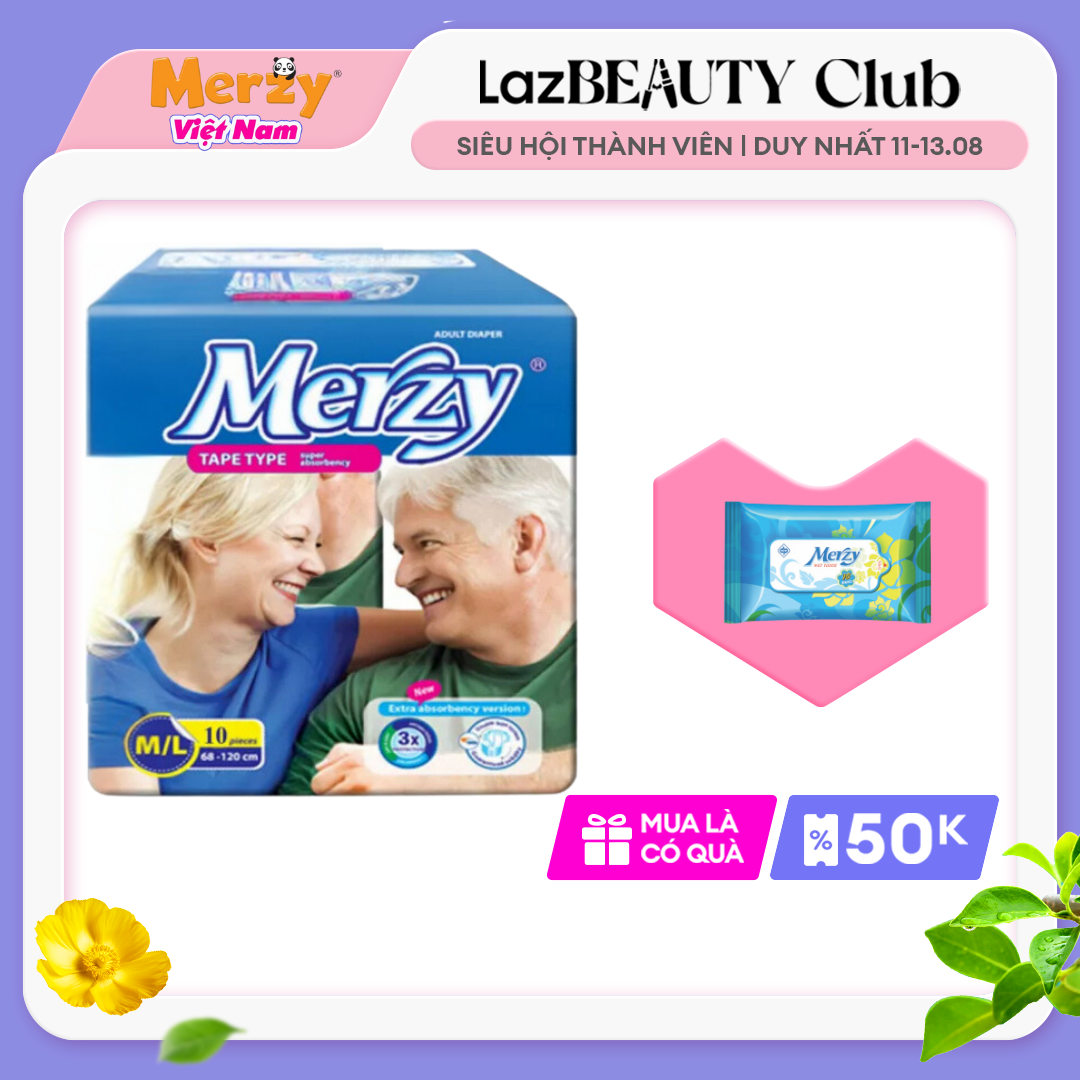 Tã người lớn Merzy bỉm người già size m/l 10 miếng bỉm người lớn khô thoáng siêu thấm