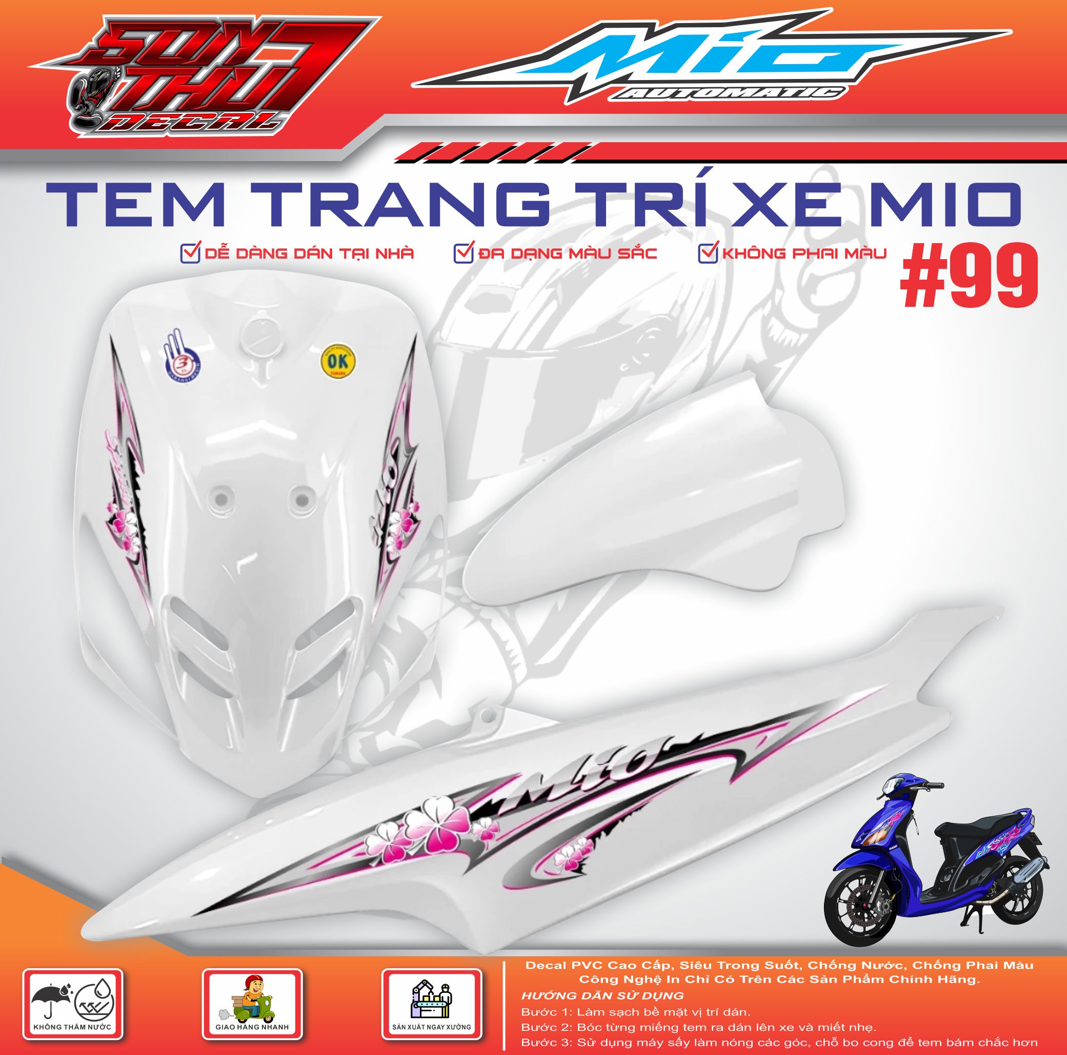 Yamaha Mio Sport Motorcycle Sticker # 99 (High Quality Material - Sharp Color - Does Not Fade) Giá 88,000 Đồng*Miễn phí vận chuyển