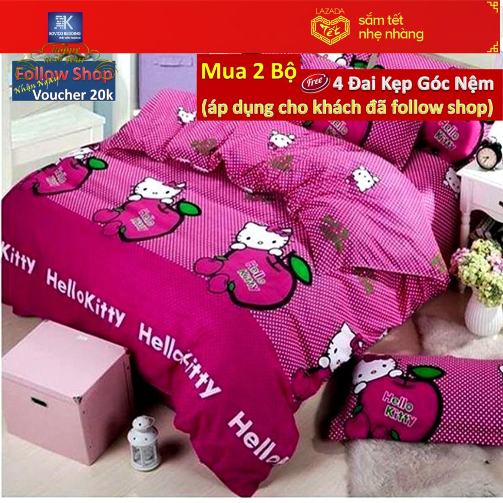 Bộ chăn ga gối bọc kitty Táo Hồng