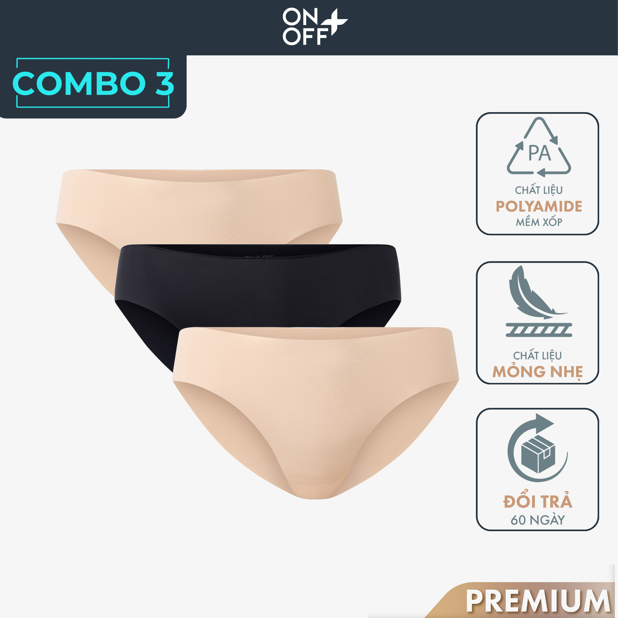  Combo 3 quần lót tàng hình dáng bikini mặc váy body quần bó sát ONOFF Extra 16US23A025 