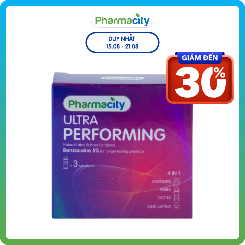 Bao cao su Pharmacity Ultra Performing Hộp 3 cái