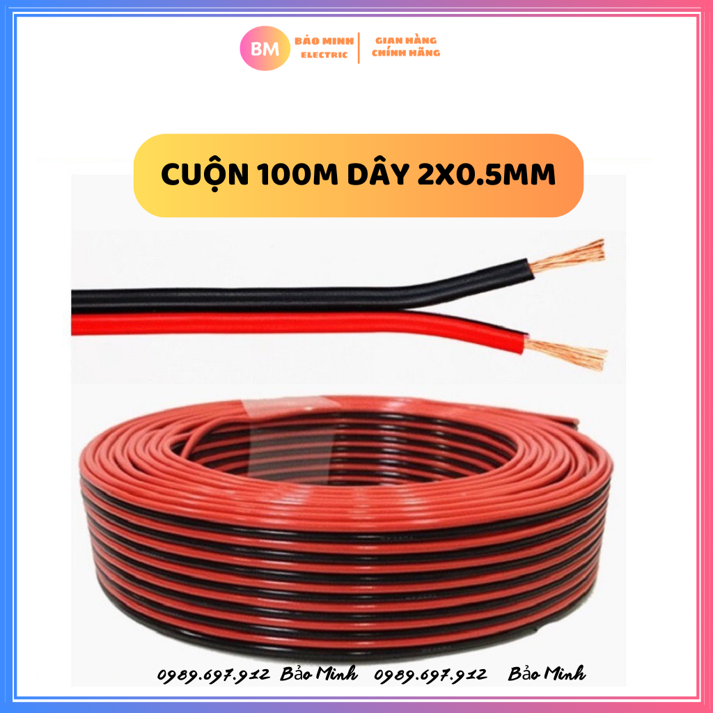 [Giá 1 cuộn] Dây điện đôi đỏ đen 2x0.5mm loại tốt chuyên dùng lắp camera, bóng led quảng cáo hoặc dùng nối loa nhỏ | Dây điện đôi 0.5mm