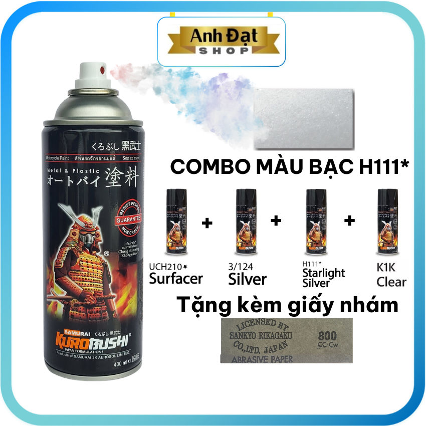 Màu bạc sáng h111*, sơn lót uch210, sơn nền bạc 124, sơn bóng k1k, anh đạt shop