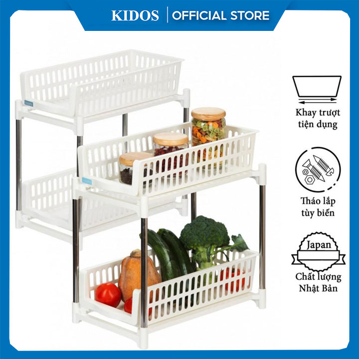 [Xuất nhật] Kệ Đa Năng Cao Cấp Có Khay Trượt Tiết Kiệm Diện Tích Inochi Nhật Bản màu trắng -dùng để đựng đồ gia dụng nhà bếp và nhà tắm