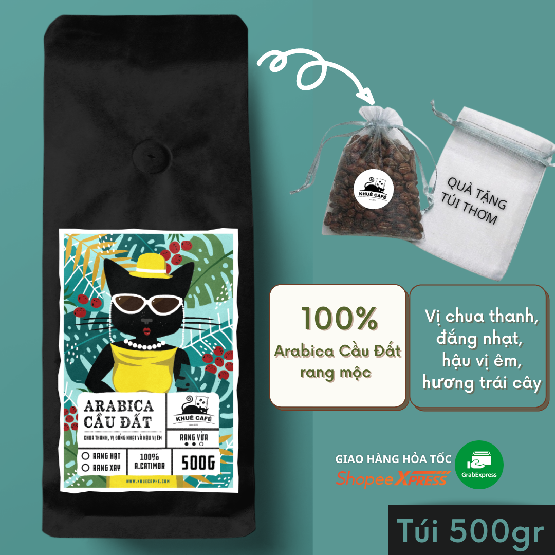 Cà phê pha máy, pha phin Arabica Cầu Đất rang mộc nguyên chất từ Khuê Cà phê