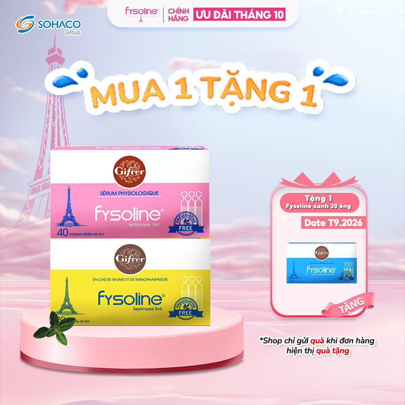 [Combo tiết kiệm] Bộ Đôi Nước Muối Sinh Lý FYSOLINE 40 Ống Hồng + 20 Ống Vàng (Date T9/2026)Cho Mũi Bé Vô Khuẩn
