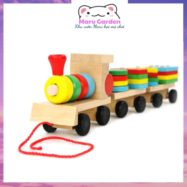 Đồ Chơi Եàu kéo khối gỗ, xe chở khổi thả hình trụ , đồ chơi gỗ thông minh cho bé