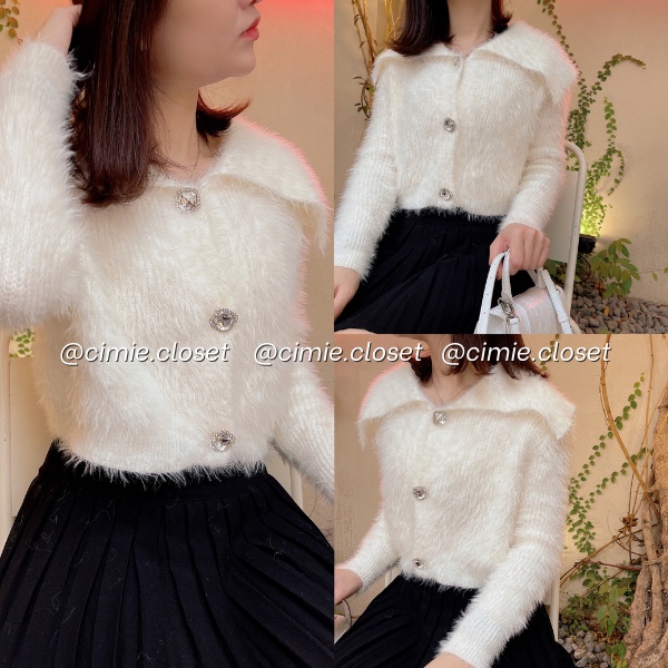 Áo len nữ cardigan lông , áo cardigan nữ tiểu thư sang chảnh cổ bẻ thu đông