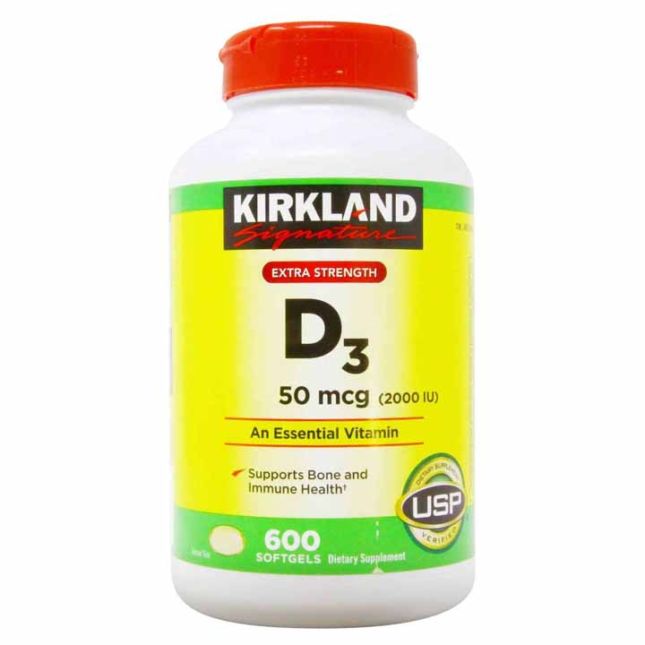 Viên uống bổ sung vitamin D3 Kirkland Signature 50 mcg 2000 iu hộp 600 viên