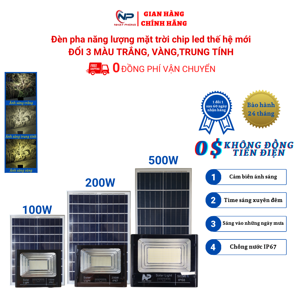 [0Đồng Vận Chuyển]Đèn led Năng Lượng Mặt Trời Sân Vườn NHATPHONGSOLAR Đèn Năng Lượng Mặt trời  Pha 100w,200w,300w đèn cảm biến tự động sáng,Chip Led Siêu Sáng,Vỏ Nhôm Nguyên Khối, ,Điều Khiển Từ Xa Chống Nước IP67,  quà 2 băng keo