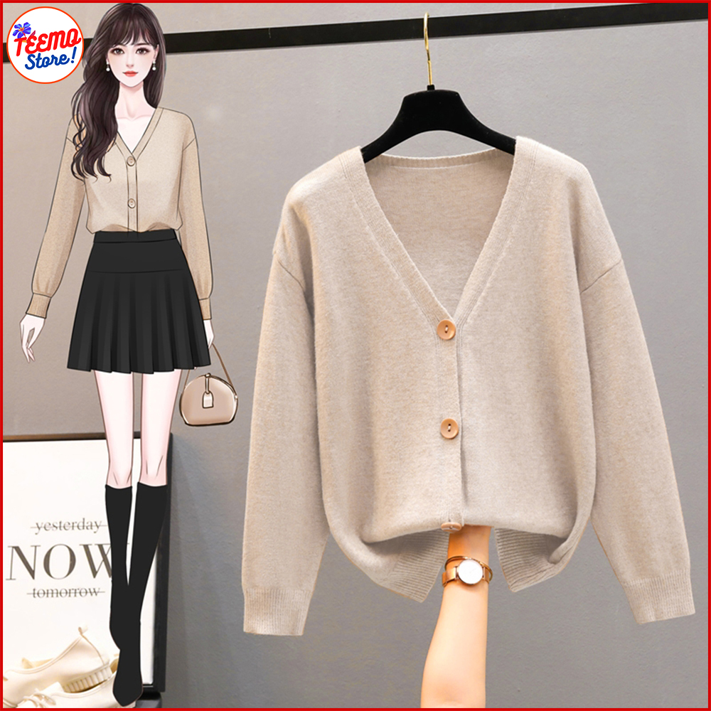 Áo khoác len nữ cardigan đẹp dễ phối đồ có cúc bấm phù hợp nhiều lứa tuổi - EV87
