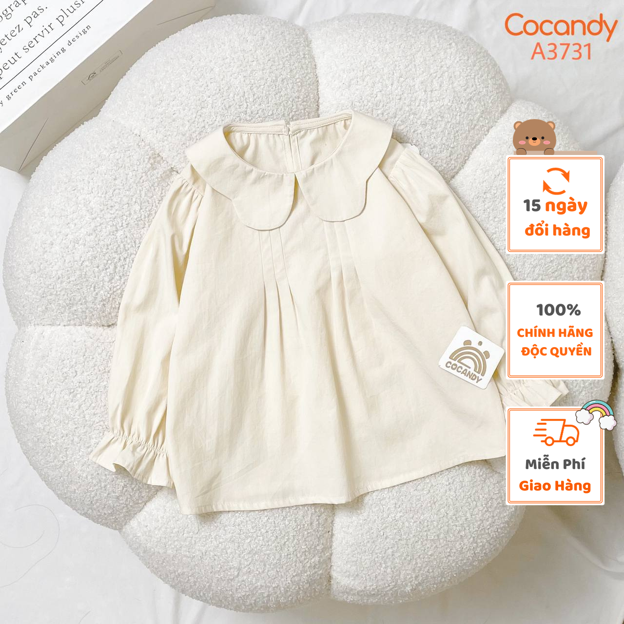 Áo cho bé -Áo dài babydoll BE tay bèo cho bé của COCANDY mã A3731
