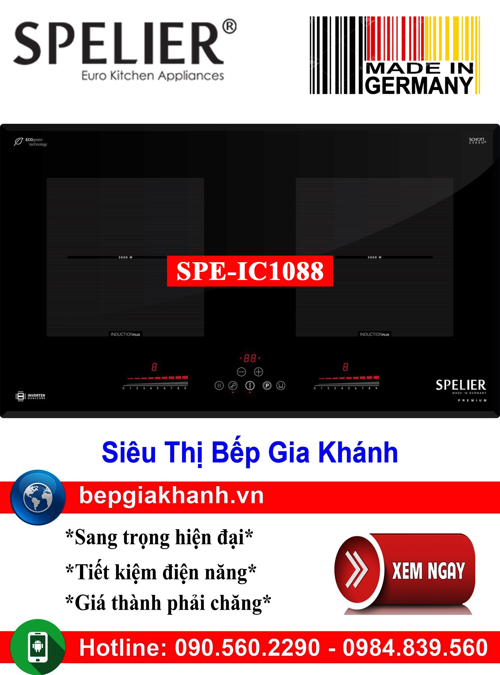 [HCM]Bếp từ đôi Spelier SPE-IC1088 nhập khẩu Đức, bếp từ, bếp điện từ, bếp từ đôi, bếp điện từ đôi, bếp từ giá rẻ, bếp điện từ giá rẻ, bếp từ đơn, bep tu don, bep tu