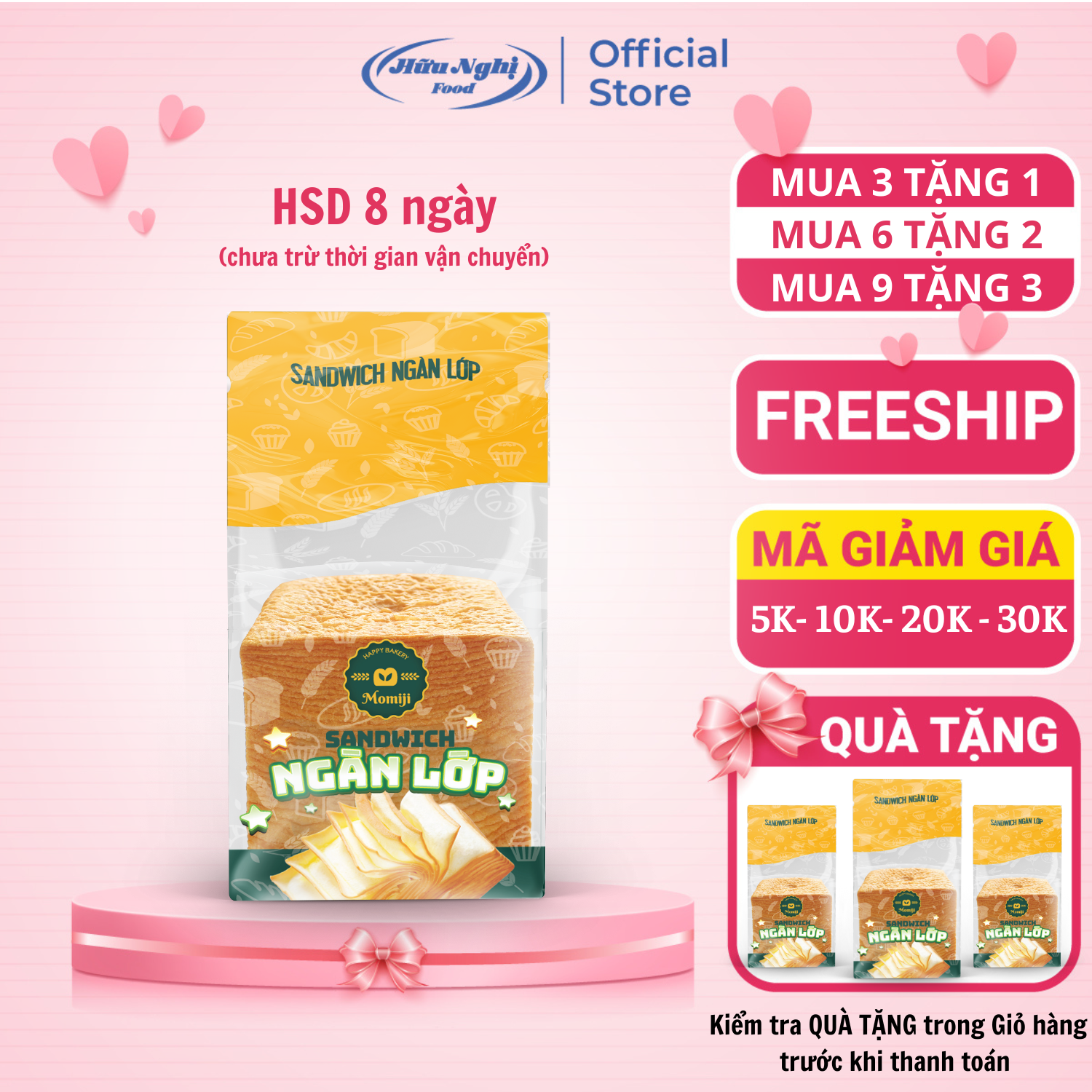 (Mua 1 COMBO tặng 1 bánh cùng loại) COMBO 3 Bánh Sandwich Ngàn Lớp Momiji 100g