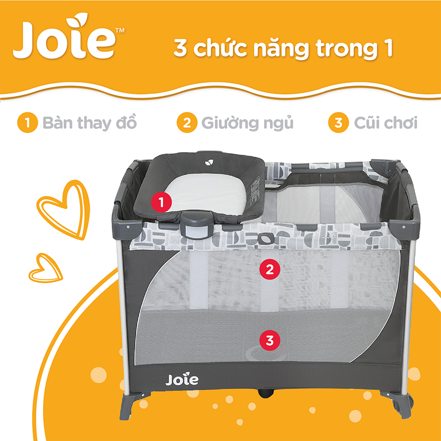 Giưỡng cũi 2 tầng Joie Commuter Change Travel Cot Longan