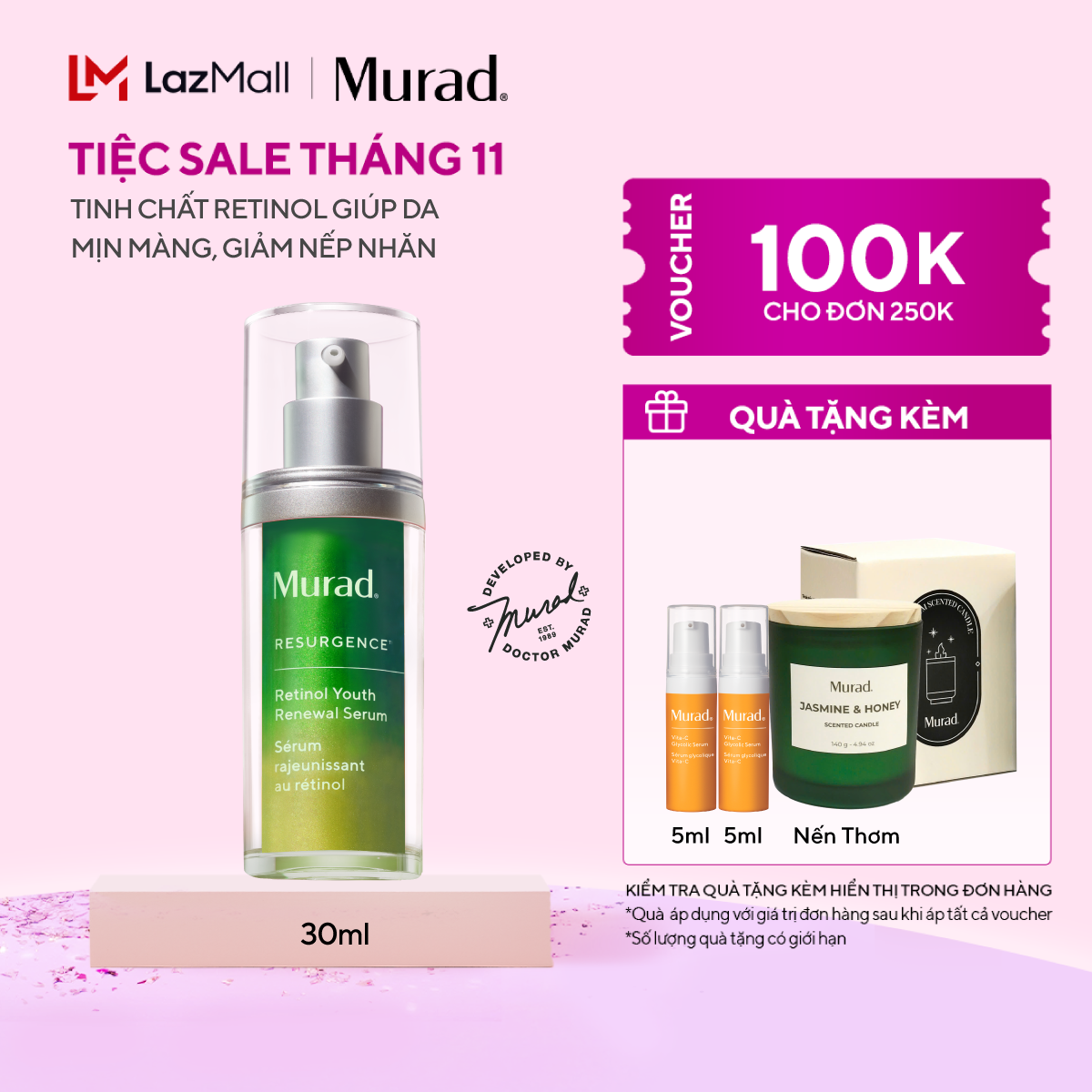 Tinh chất Retinol giúp da mịn màng và làm mờ nếp nhăn Murad Retinol Youth Renewal Serum 30ml