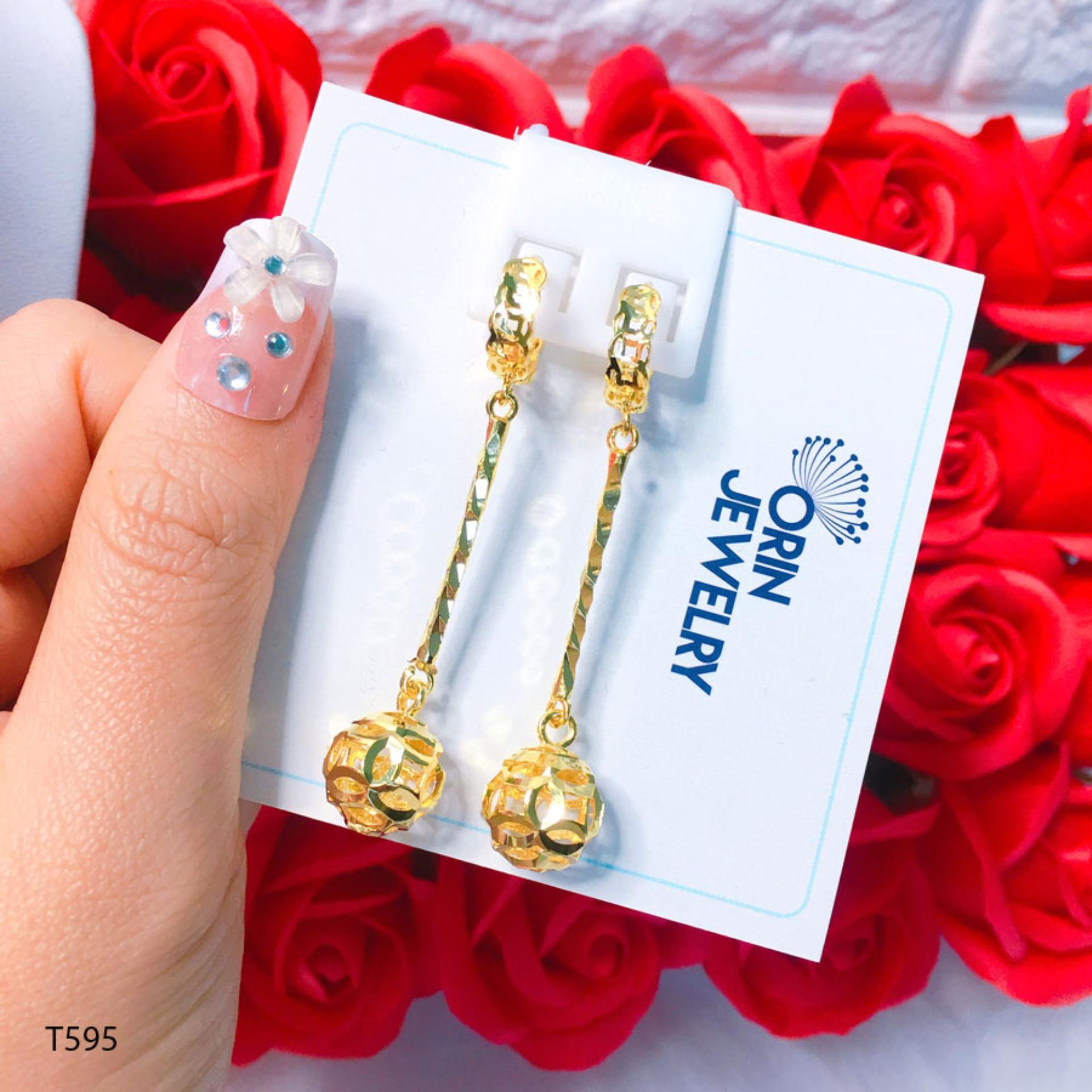 Bông tai dáng dài quả cầu kim tiền tài lộc thiết kế thời thượng Orin T595