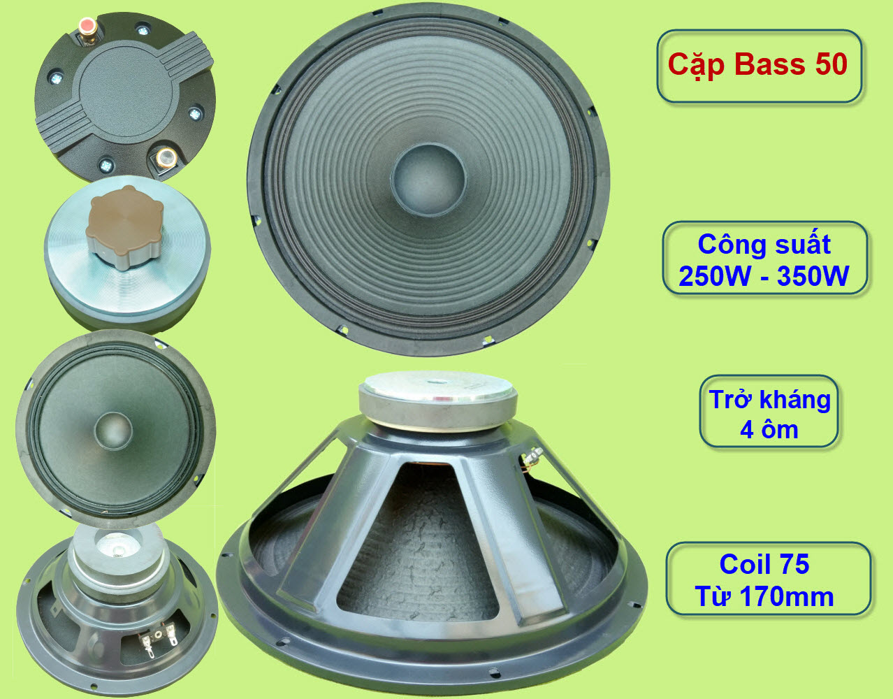 Combo loa 5 tấc đôi 2 bass 2 trung 2 treble cho mạch loa kéo công suất mỗi bass 250W - 350W