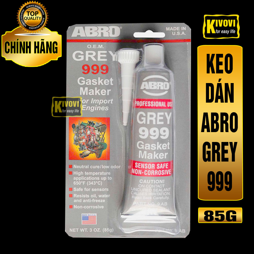 Keo Silicon ABRO GREY 999 Màu Xám - Keo Tạo Ron/ Keo Dán Ron- Keo Dán Gioăng/ Keo Tạo Gioăng - Keo Dán Đa Năng Chịu Nhiệt , Chịu Lực ,  Chống Nước ,.... - Kivovi