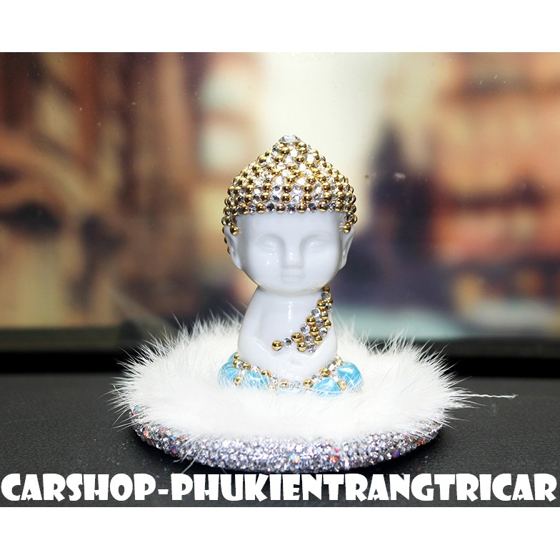 Tượng Phật Đính Đá Đế Lông Thỏ Trang Trí Taplo Ôtô